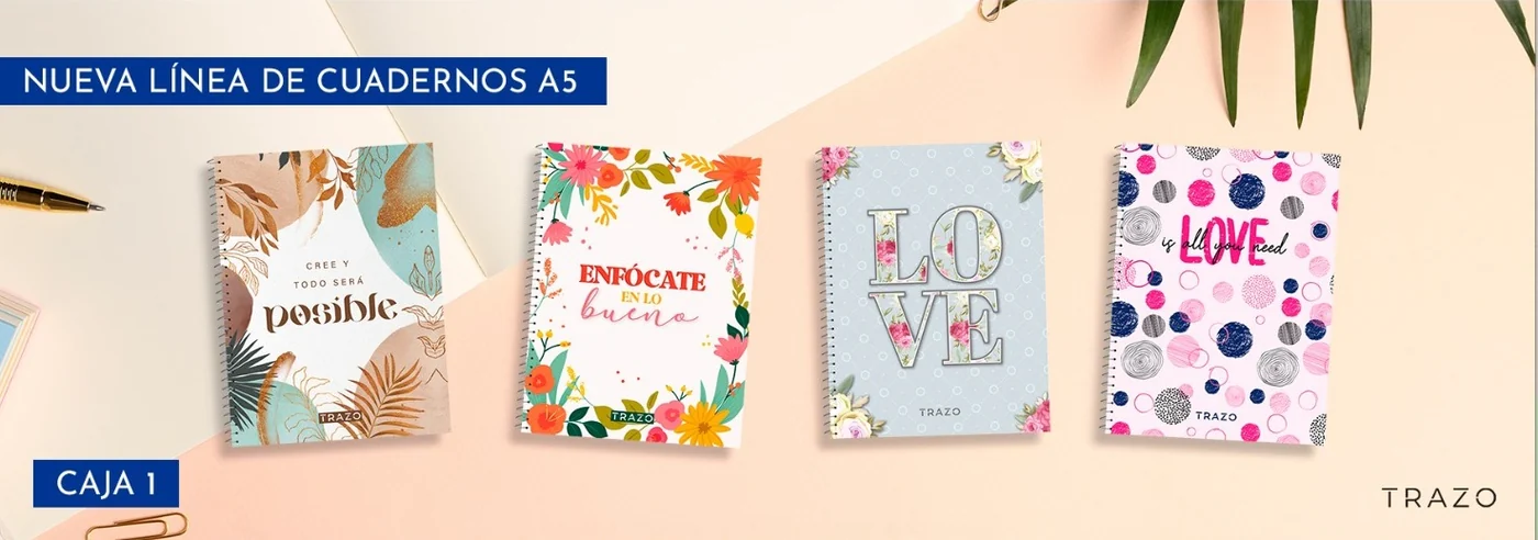 Nueva línea de cuadernos A5 de Trazo: cuatro tapas con frases y diseños florales